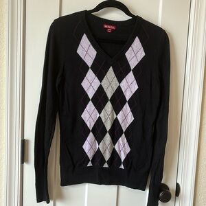 Merona pullover Black with Violet and Gray  Diamond shapes.